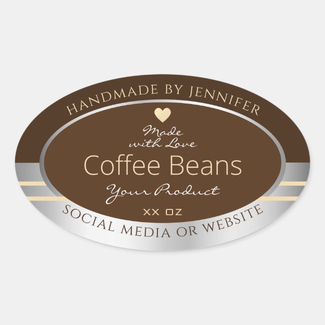Elegant Brown and Silver Product Packaging Labels (Front)