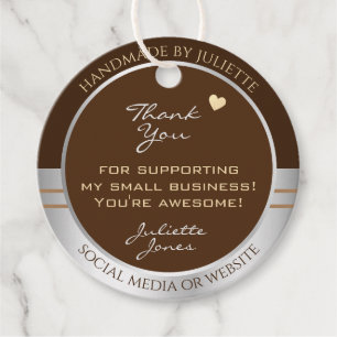 Elegant Brown and Silver Small Business Thank You Favour Tags