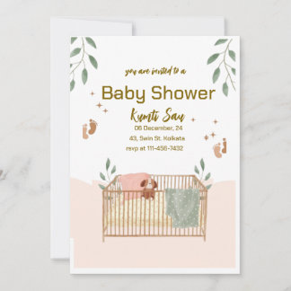 Elegant Brown and White Baby Shower Invitation