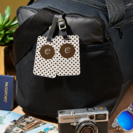 Elegant Brown and White Chequered Pattern Luggage Tag