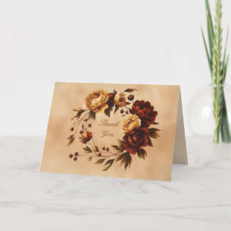 Elegant Brown Autumn Floral Wreath Thank You Card