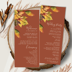 Elegant Brown Autumn Foliage Modern Wedding Programme