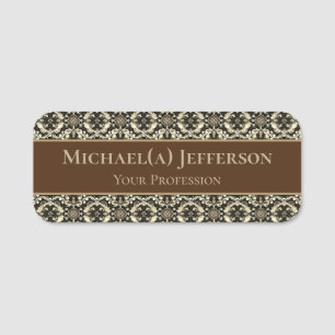 Elegant Brown Baroque Vintage Pattern Name Tag