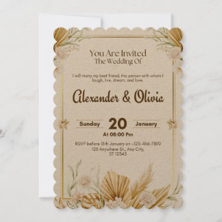Elegant Brown & Beige Floral Wedding Invite