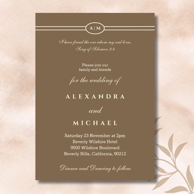 Elegant Brown Bible Verse Christian Wedding  Invitation (Creator Uploaded)