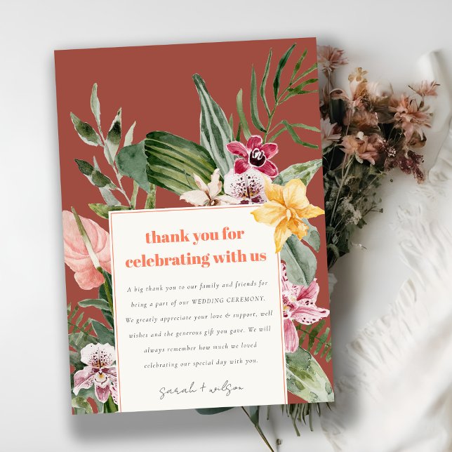 Elegant Brown Blush Boho Tropical Floral Wedding Thank You Card (Creator Uploaded)