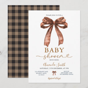 Elegant Brown Bow Coquette Baby Shower Simple Invitation