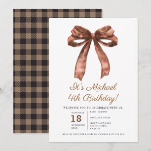 Elegant Brown Bow Coquette Boy 4th Birthday Party  Invitation