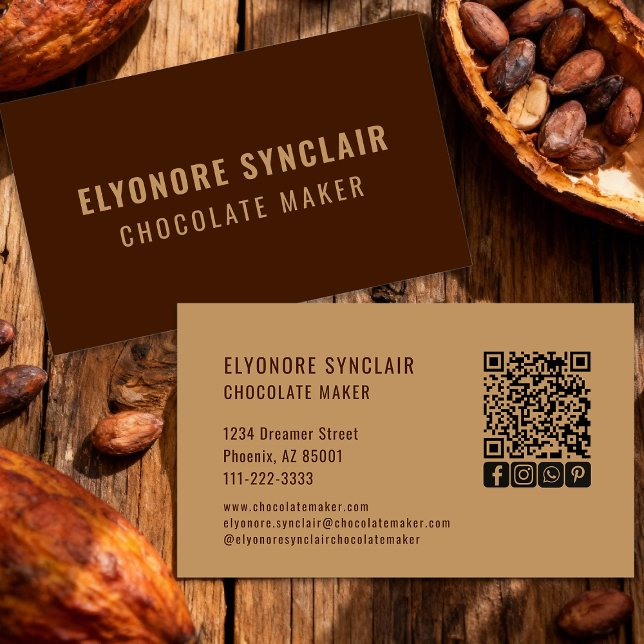 Elegant Brown Chocolate Maker Social Icon QR Code  Business Card (Creator Uploaded)