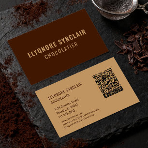 Elegant Brown Chocolatier Social Icon QR Code  Business Card