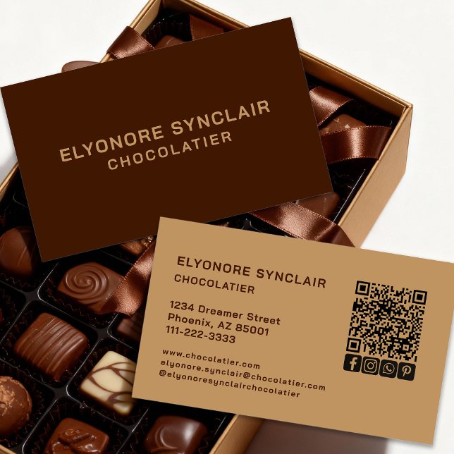Elegant Brown Chocolatier Social Icon QR Code  Business Card (Creator Uploaded)