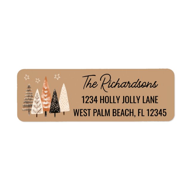 Elegant Brown Christmas Trees Return Address (Front)
