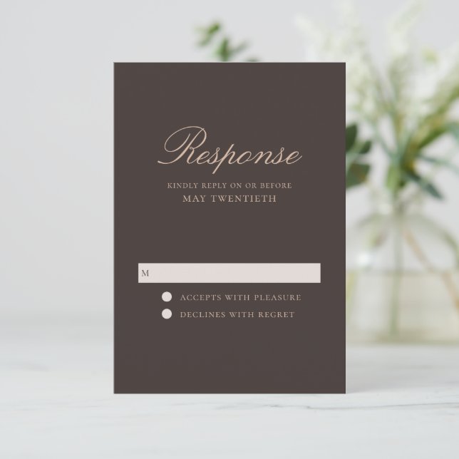 Elegant Brown Classic Wedding RSVP Card (Standing Front)