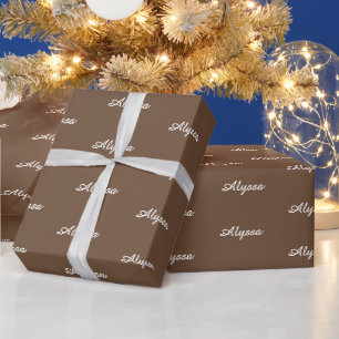 Elegant Brown coffee custom script name text chic Wrapping Paper