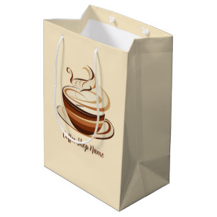 Elegant Brown Coffee  espresso business logo shop Medium Gift Bag