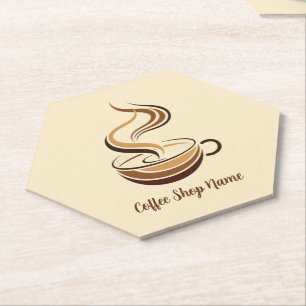 Elegant Brown Coffee  espresso business logo shop Paper Coaster