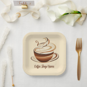 Elegant Brown Coffee  espresso business logo shop Paper Plate