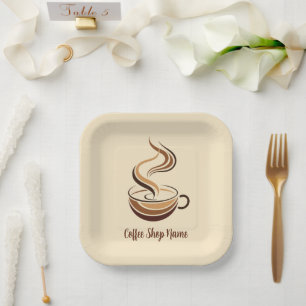 Elegant Brown Coffee espresso business logo shop Paper Plate