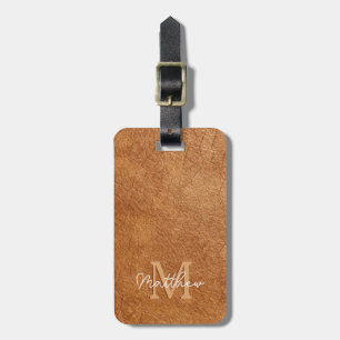 Elegant Brown Cow Leather Texture Personalised Luggage Tag