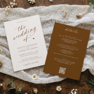 Elegant Brown & Cream Script All in One Wedding Invitation
