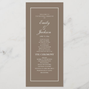Elegant Brown Cream Script Wedding Program Programme