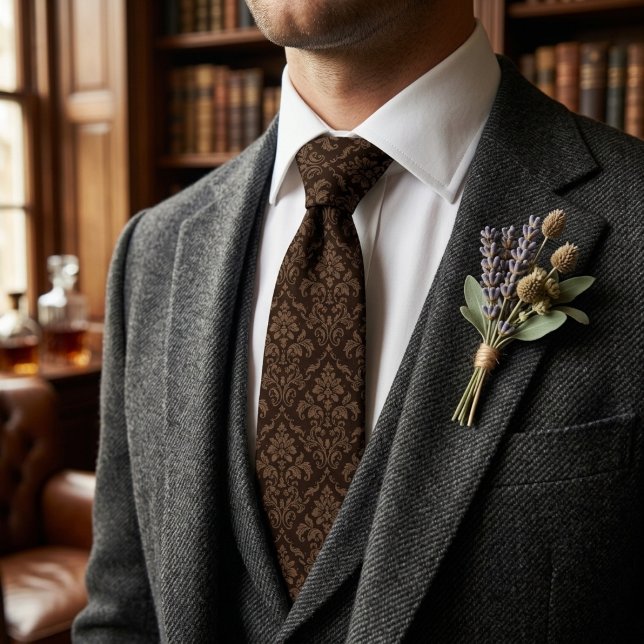 Elegant Brown Damask Classic Gentleman Tie (Creator Uploaded)