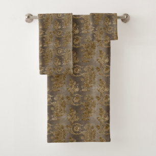 Elegant Brown Damask Pretty Bathroom Bath Towel Set
