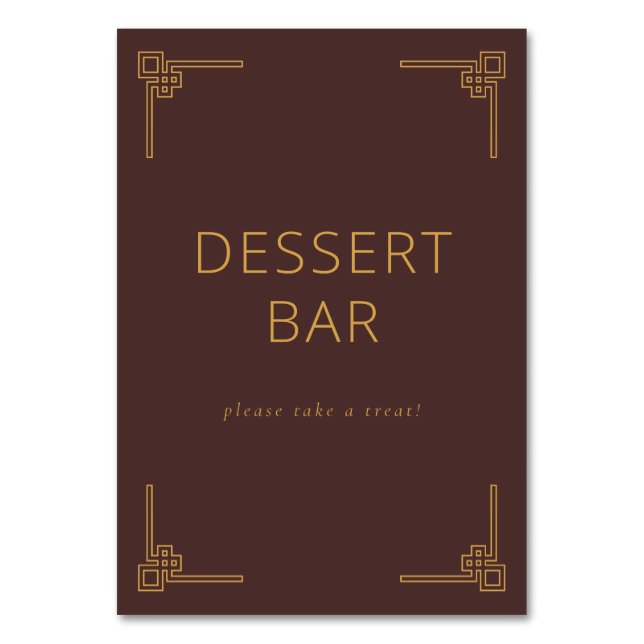 Elegant Brown Dessert Bar Sign Table Number (Front)