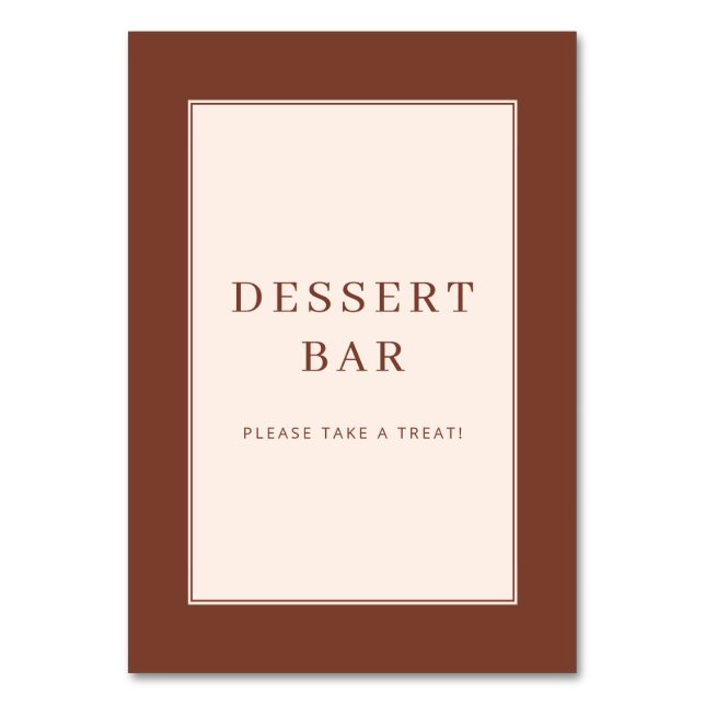 Elegant Brown Dessert Bar Sign Table Number (Front)
