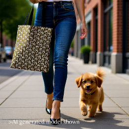 Elegant Brown Dog Paw Print Pattern Tote Bag