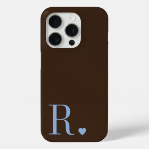 Elegant brown &dusty blue monogram initial iPhone 15 pro case