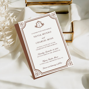 Elegant Brown & Ecru Classic Monogram Wedding Invitation