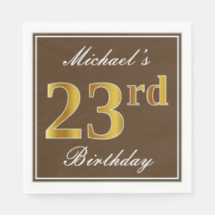 Elegant Brown, Faux Gold 23rd Birthday + Name Napkin