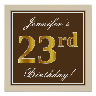 Elegant, Brown, Faux Gold 23rd Birthday + Name Poster