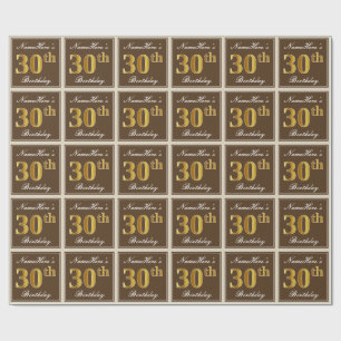Elegant, Brown, Faux Gold 30th Birthday + Name Wrapping Paper