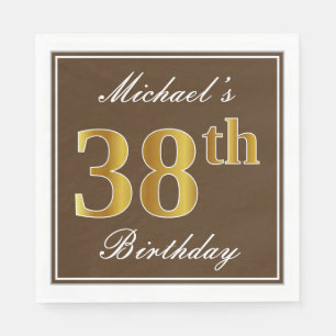 Elegant Brown, Faux Gold 38th Birthday + Name Napkin