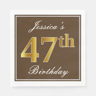 Elegant Brown, Faux Gold 47th Birthday + Name Napkin