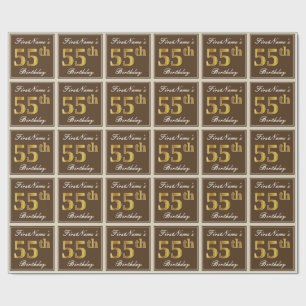 Elegant, Brown, Faux Gold 55th Birthday + Name Wrapping Paper