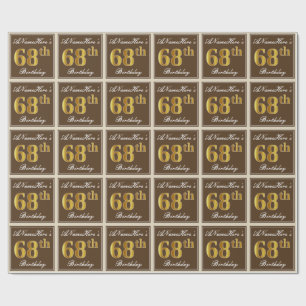Elegant, Brown, Faux Gold 68th Birthday + Name Wrapping Paper
