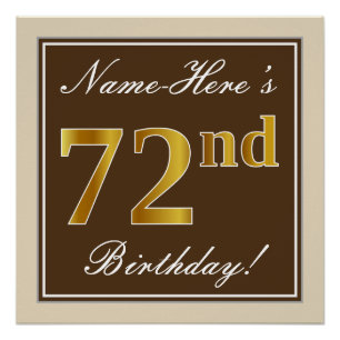 Elegant, Brown, Faux Gold 72nd Birthday + Name Poster