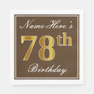 Elegant Brown, Faux Gold 78th Birthday + Name Napkin