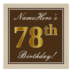 Elegant, Brown, Faux Gold 78th Birthday + Name Poster