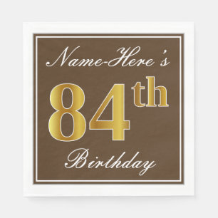 Elegant Brown, Faux Gold 84th Birthday + Name Napkin
