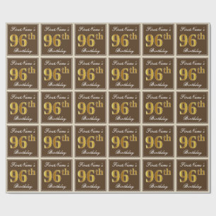 Elegant, Brown, Faux Gold 96th Birthday + Name Wrapping Paper