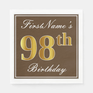 Elegant Brown, Faux Gold 98th Birthday + Name Napkin