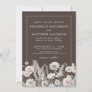 Elegant Brown Floral Boho Wedding Invitation