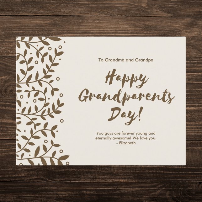 Elegant Brown Floral Grandparents Day Holiday Postcard (Creator Uploaded)