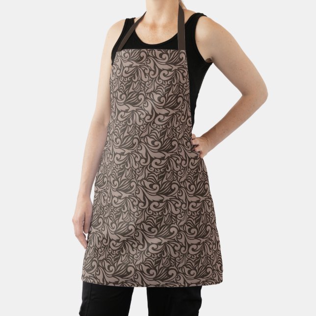Elegant Brown Floral Pattern on Light Pink Back Apron (Insitu)