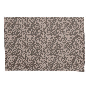 Elegant Brown Floral Pattern on Light Pink Back Pillowcase