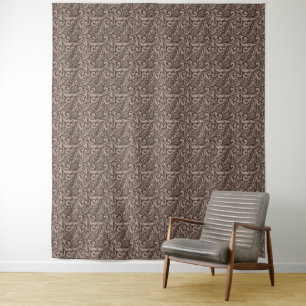 Elegant Brown Floral Pattern on Light Pink Back Tapestry